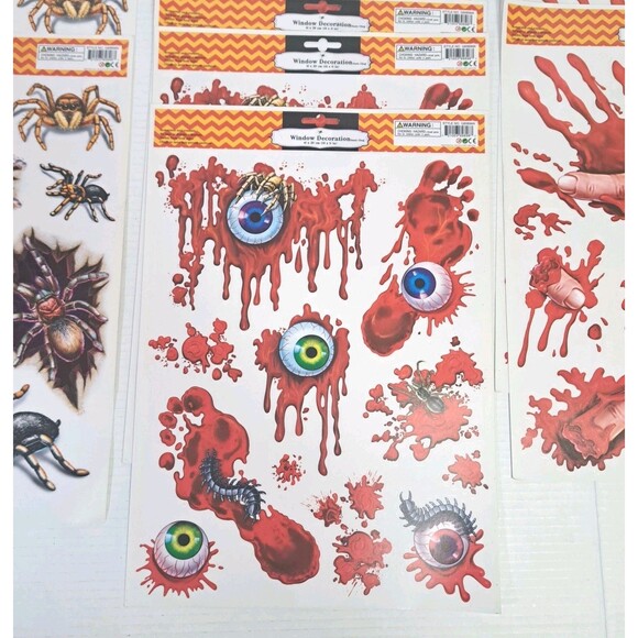 Vtg Lot 10 Halloween Window Clings Bloody Zombie Scary Static Reusable NEW - Picture 4 of 6